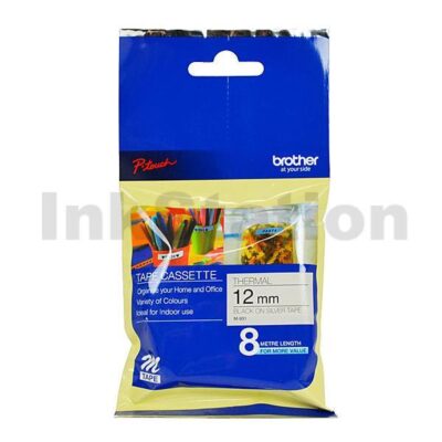 Brother M-931 Genuine 12mm Black Text on Silver Tape - 8 meters