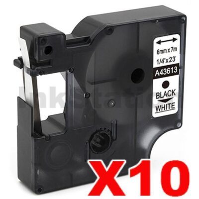 10 x Dymo SD43613 / S0720780 Compatible 6mm Black Text on White Label Cassette - 7 meters