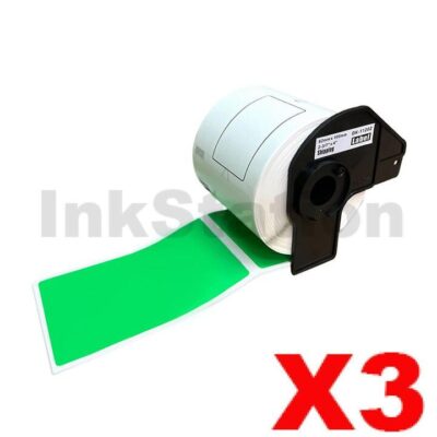 3 x Brother DK-11202 Compatible Black Text on Green Die-Cut Paper Label Roll 62mm x 100mm - 300 labels per roll