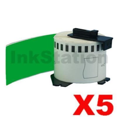 5 x Brother DK-22205 Compatible Black Text on Green Continuous Paper Label Roll 62mm x 30.48m