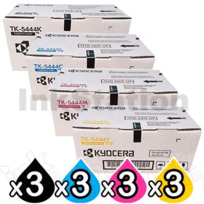 3 Sets of 4 Pack Genuine Kyocera TK-5444 Toner Cartridges ECOSYS PA2100, MA2100 [3BK,3C,3M,3Y]