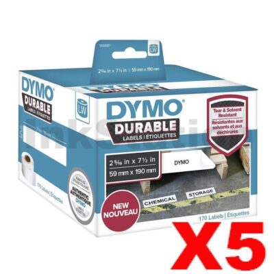5 x Dymo 1933087 Genuine Durable Industrial White Label Roll 59mm x 190mm - 170 labels per roll