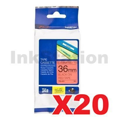 20 x Brother TZe-461 Genuine 36mm Black Text on Red Laminated Tape - 8 meters