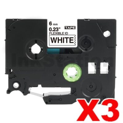 3 x Brother TZe-FX211 Compatible 6mm Black Text on White Flexible ID Laminated Tape - 8 metres