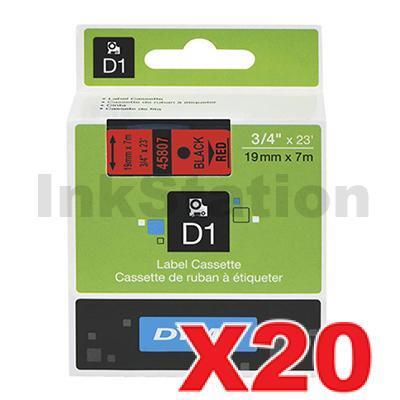 20 x Dymo SD45807 / S0720870 Genuine 19mm Black Text on Red Label Cassette - 7 meters