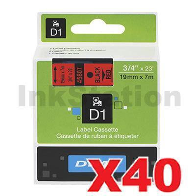 40 x Dymo SD45807 / S0720870 Genuine 19mm Black Text on Red Label Cassette - 7 meters