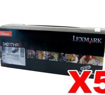 5 x Lexmark Genuine E230 / E232 / E330 / E332 Toner Cartridge - 2,500 pages (34217HR)