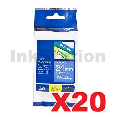 20 x Brother TZe-555 Genuine 24mm White Text on Blue Laminated Tape - 8 meters