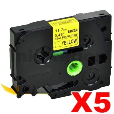 5 x Brother HSe-631 Compatible 11.7mm Black Text on Yellow Heat Shrink Tube Tape - 1.5 meters