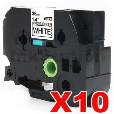 10 x Brother TZe-S261 Compatible 36mm Black Text on White Strong Adhesive Laminated Tape - 8 metres