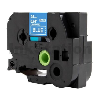 Brother TZe-555 Compatible 24mm White Text on Blue Laminated Tape - 8 meters