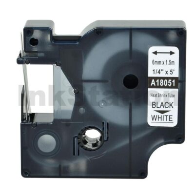 Dymo SD18051 Compatible 6mm Black Text on White Heat-Shrink Tube Industrial Rhino Label Cassette - 1.5 meters