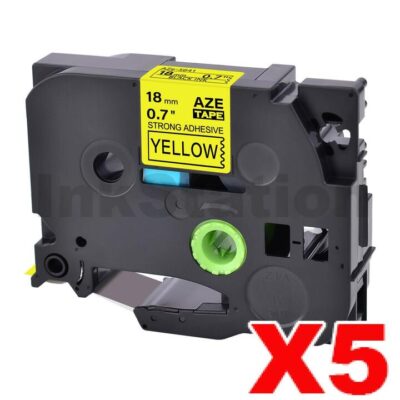 5 x Brother TZe-S641 Compatible 18mm Black Text on Yellow Strong Adhesive Laminated Tape - 8 metres