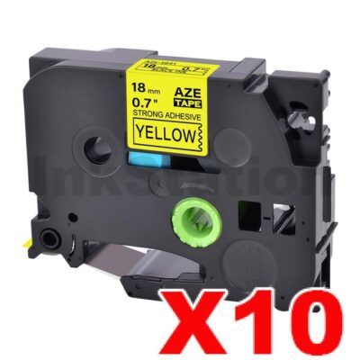 10 x Brother TZe-S641 Compatible 18mm Black Text on Yellow Strong Adhesive Laminated Tape - 8 metres