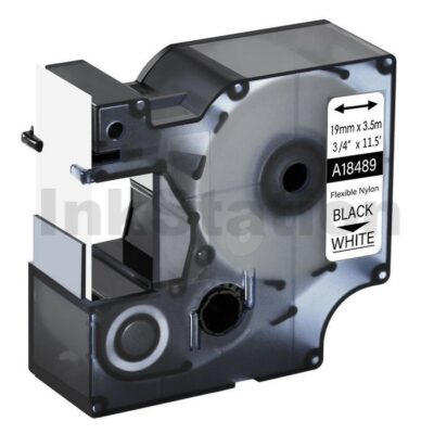 Dymo SD18489 Compatible 19mm Black Text on White Flexible Nylon Industrial Rhino Label Cassette - 3.5 meters
