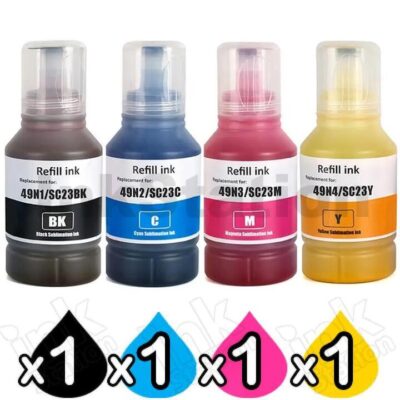 4 Pack Epson T49N Compatible Sublimation Ink Bottle Combo [1BK,1C,1M,1Y]