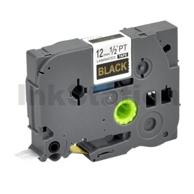 Brother TZe-334 Compatible 12mm Gold Text on Black Laminated Tape - 8 meters