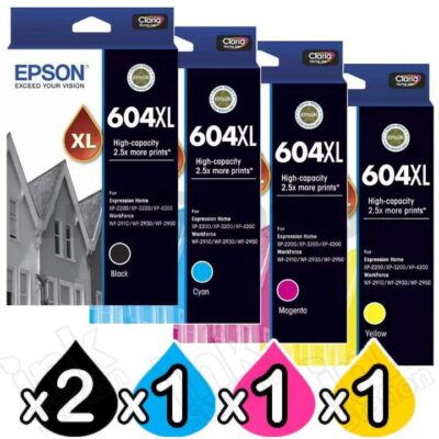 5 Pack Epson 604XL Genuine High Yield Inkjet Cartridges Combo C13T10H192 - C13T10H492 [2BK,1C,1M,1Y]