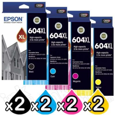 8 Pack Epson 604XL Genuine High Yield Inkjet Cartridges Combo C13T10H192 - C13T10H492 [2BK,2C,2M,2Y]