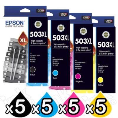 20 Pack Epson 503XL Genuine High Yield Inkjet Cartridge Combo C13T09R192 - C13T09R492 [5BK,5C,5M,5Y]