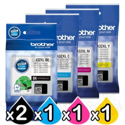 5 Pack Brother LC-432XL Genuine High Yield Ink Cartridges Combo [2BK, 1C, 1M, 1Y]