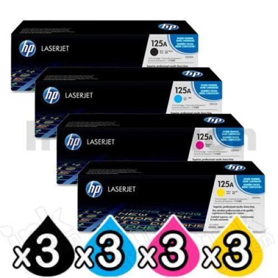 3 set of 4 Pack HP CB540A-CB543A (125A) Genuine Toner Cartridges [3BK,3C,3M,3Y]