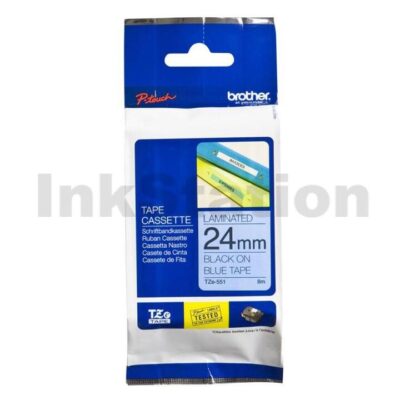 Brother TZe-551 Genuine 24mm Black Text on Blue Laminated Tape - 8 meters