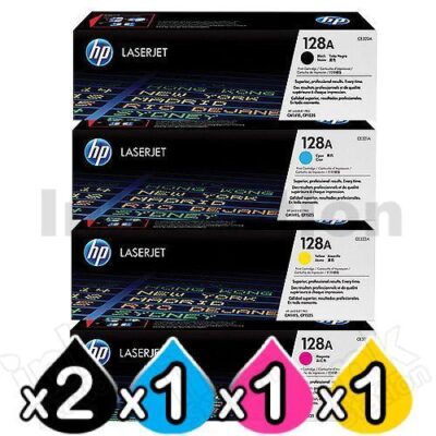 5 Pack HP CE320A-CE323A (128A) Genuine Toner Cartridges [2BK,1C,1M,1Y]