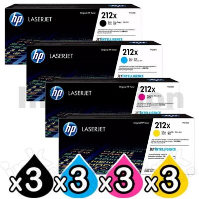 3 Sets of 4 Pack HP W2120X-W2123X (212X) Genuine High Yield Toner Cartridges Combo [3BK,3C,3M,3Y]