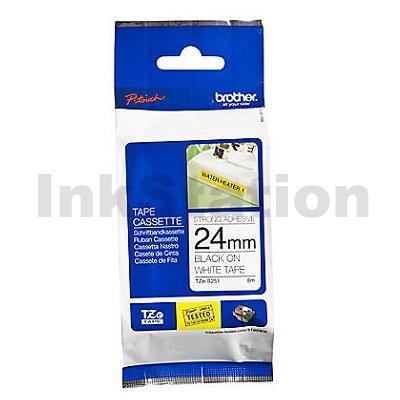 Brother TZe-S251 Genuine 24mm Black Text on White Strong Adhesive Laminated Tape - 8 metres