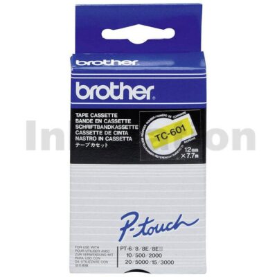 Brother TC-601 Genuine 12mm Black Text on Yellow Tape - 7.7 meters