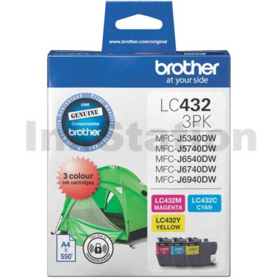 Brother LC-432-3PKS Genuine Ink Cartridges Colour Pack [1C, 1M, 1Y]