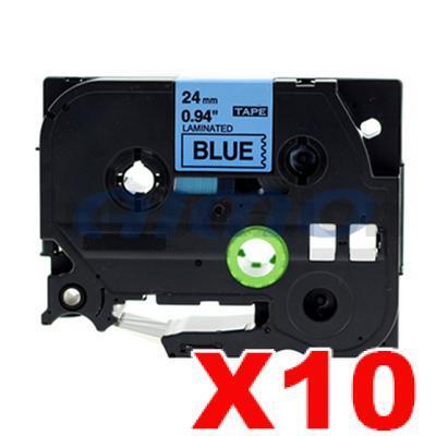 10 x Brother TZe-551 Compatible 24mm Black Text on Blue Laminated Tape - 8 meters