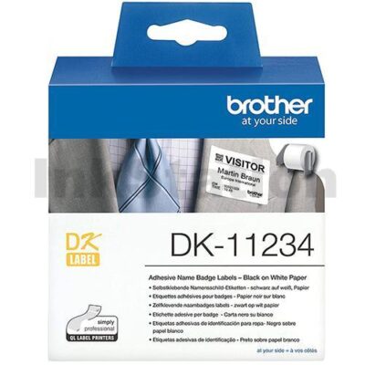 Brother DK-11234 Genuine Black Text on White 60mm x 86mm Die-Cut Name Badge Paper Label Roll - 260 labels per roll