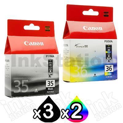 5 Pack Canon PGI-35BK CLI-36C Genuine InkJet Cartridges [3BK,2C]