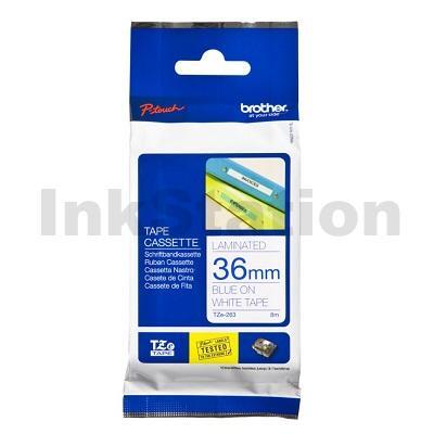 Brother TZe-263 Genuine 36mm Blue Text on White Laminated Tape - 8 meters