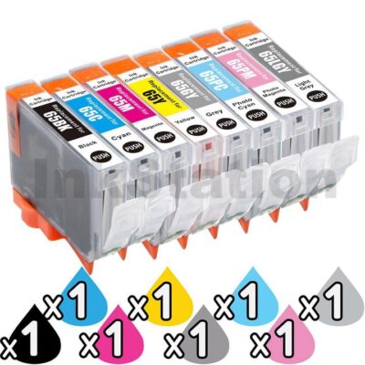 8 Pack Compatible Canon CLI-65 Ink Combo [1BK,1C,1M,1Y,1GY,1PC,1PM,1LGY]