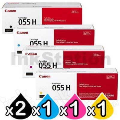 5 Pack Canon CART-055H High Yield Genuine Toner Cartridge Combo [2BK, 1C, 1M, 1Y]