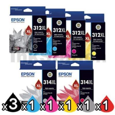 8 Pack Epson 312XL 314XL Genuine High Yield Inkjet Cartridge Combo [3BK,1C,1M,1Y,1GY,1R]