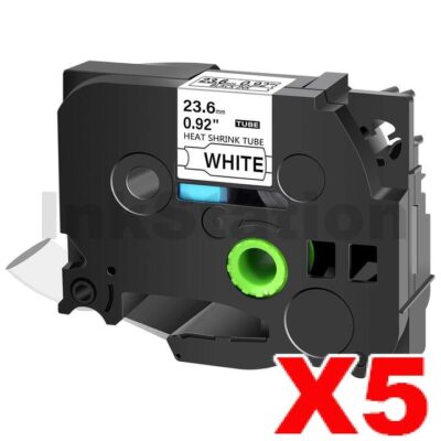 5 x Brother HSe-251 Compatible 23.6mm Black Text on White Heat Shrink Tube Tape - 1.5 meters