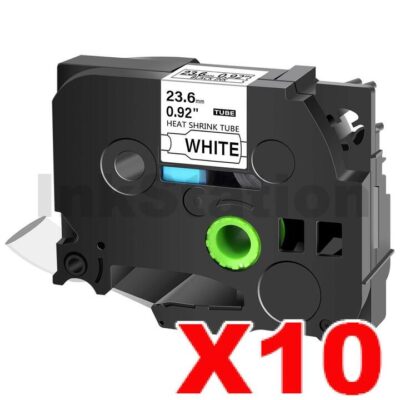 10 x Brother HSe-251 Compatible 23.6mm Black Text on White Heat Shrink Tube Tape - 1.5 meters