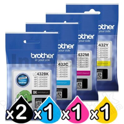 5 Pack Brother LC-432 Genuine Ink Cartridges Combo [2BK, 1C, 1M, 1Y]