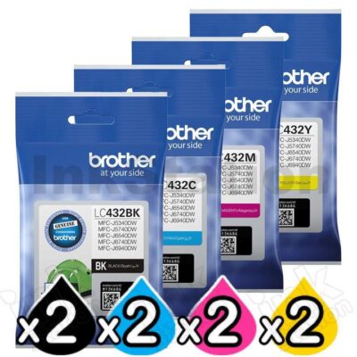 8 Pack Brother LC-432 Genuine Ink Cartridges Combo [2BK, 2C, 2M, 2Y]