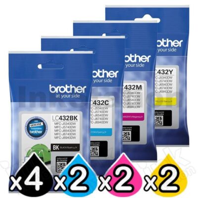 10 Pack Brother LC-432 Genuine Ink Cartridges Combo [4BK, 2C, 2M, 2Y]