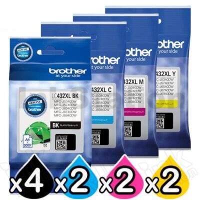 10 Pack Brother LC-432XL Genuine High Yield Ink Cartridges Combo [4BK, 2C, 2M, 2Y]