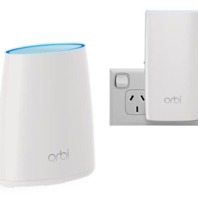 Netgear Orbi RBK30 AC2200 Tri-band WiFi Router System Kit - AC2200 / Tri-band WiFi / 4GB Mem / 512MB RAM / 2x2 Dedicated Backhaul / Beamforming / MU-MIMO / 4x GB / RBK30-100AUS