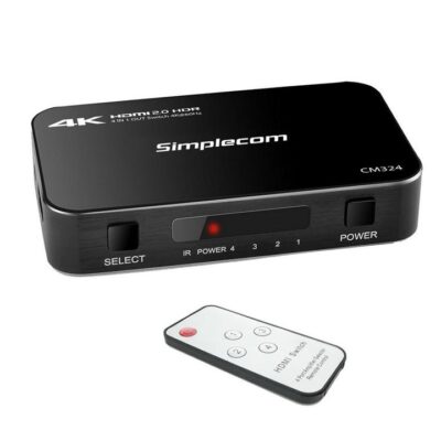 Simplecom CM324 4 Way HDMI 2.0 Switch with Remote 4 In 1 Out Splitter HDCP 2.2 4K @60Hz UHD HDR