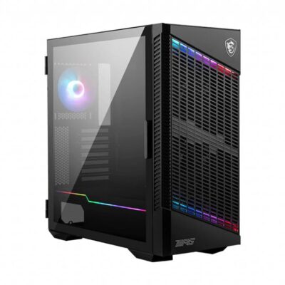 MSI MPG VELOX 100P AIRFLOW Mid Tower Gaming Computer Case 'Black, 3x 120mm Fan + 1x 120mm ARGB Fan, ARGB light strip, USB Type-C, 1x Tempered Glass, Center, E-ATX, ATX, mATX, mini-ITX'