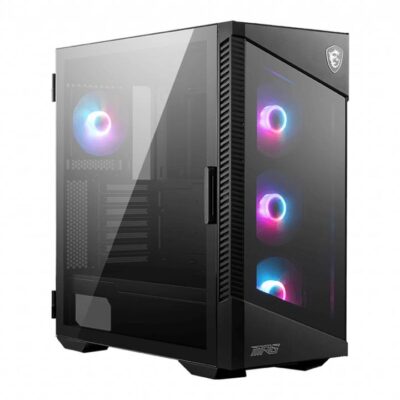 MSI MPG VELOX 100R Mid Tower Gaming Computer Case 'Black, 4x 120mm ARGB Fans, 1-6 ARGB Hub, ARGB light strip, USB Type-C, Tempered Glass, Center, E-ATX, ATX, mATX, mini-ITX'