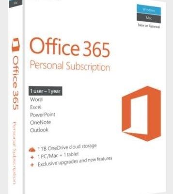 Microsoft QQ2-00645 OFFICE 365 Personal 1 Users, 1 PC/Mac + 1 x Tablet, 1 Year License